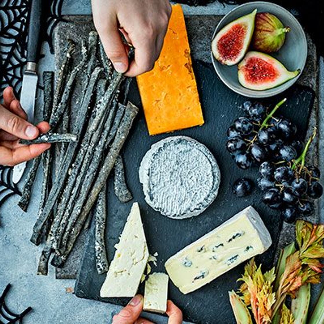 Halloween cheeseboard with creepy crackers