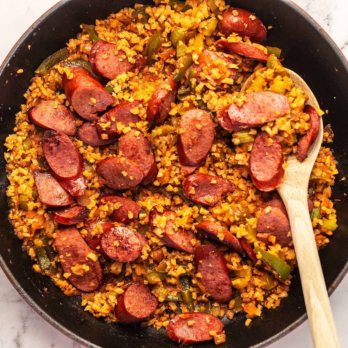 Kielbasa, Peppers, and Cauliflower Rice Skillet