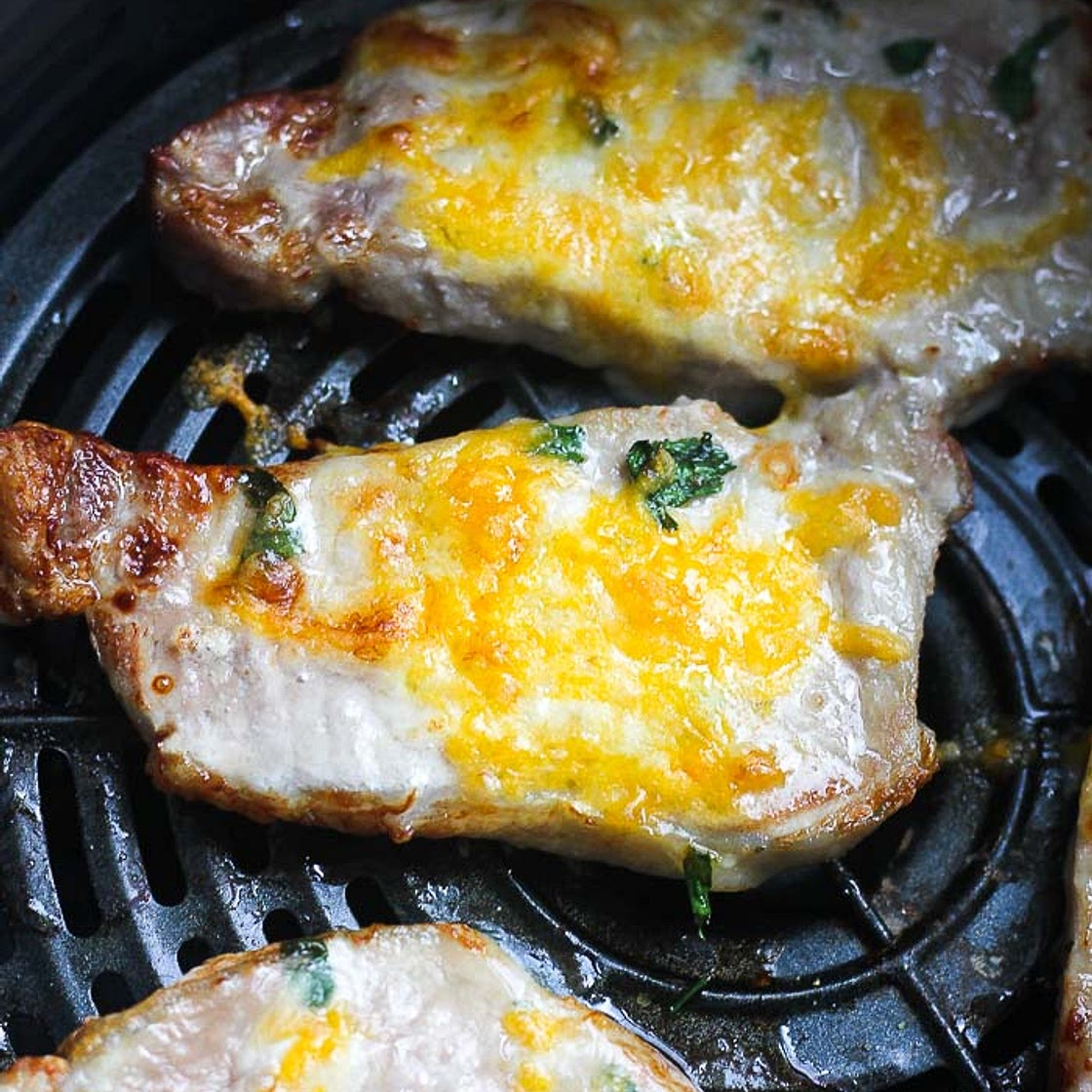 Air fryer cheesy pork chops