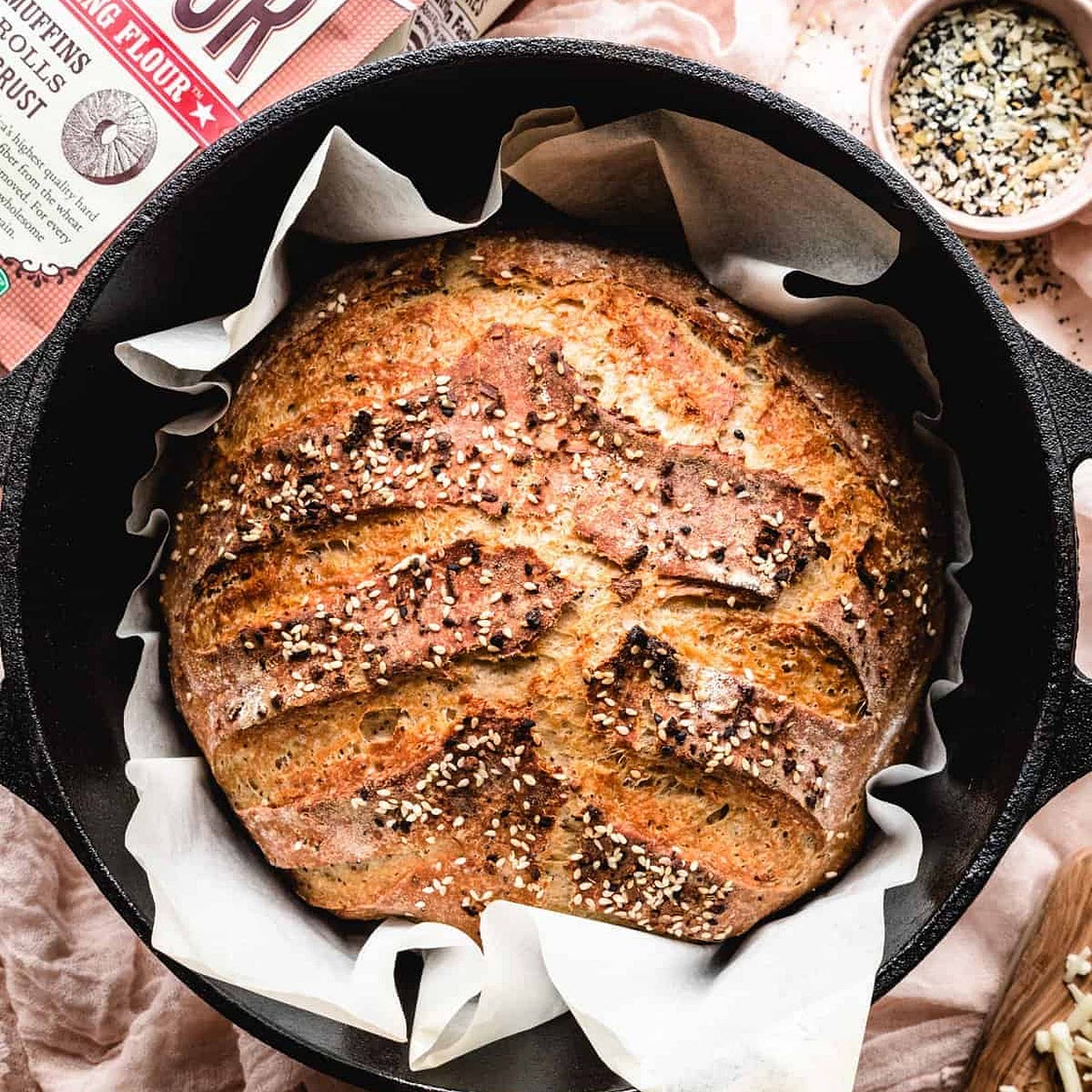 Dutch Oven Bread with Cheddar and Everything Bagel Seasoning