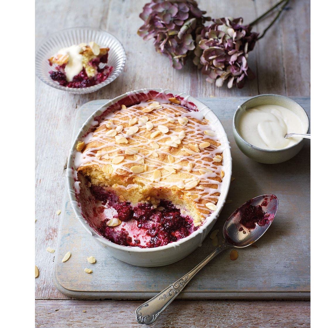 Blackberry bakewell pudding