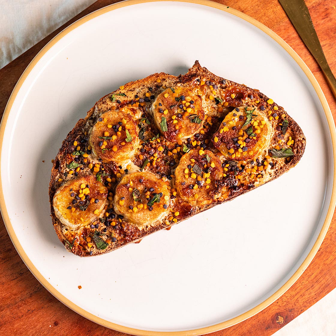 air fryer honey banana tahini toast
