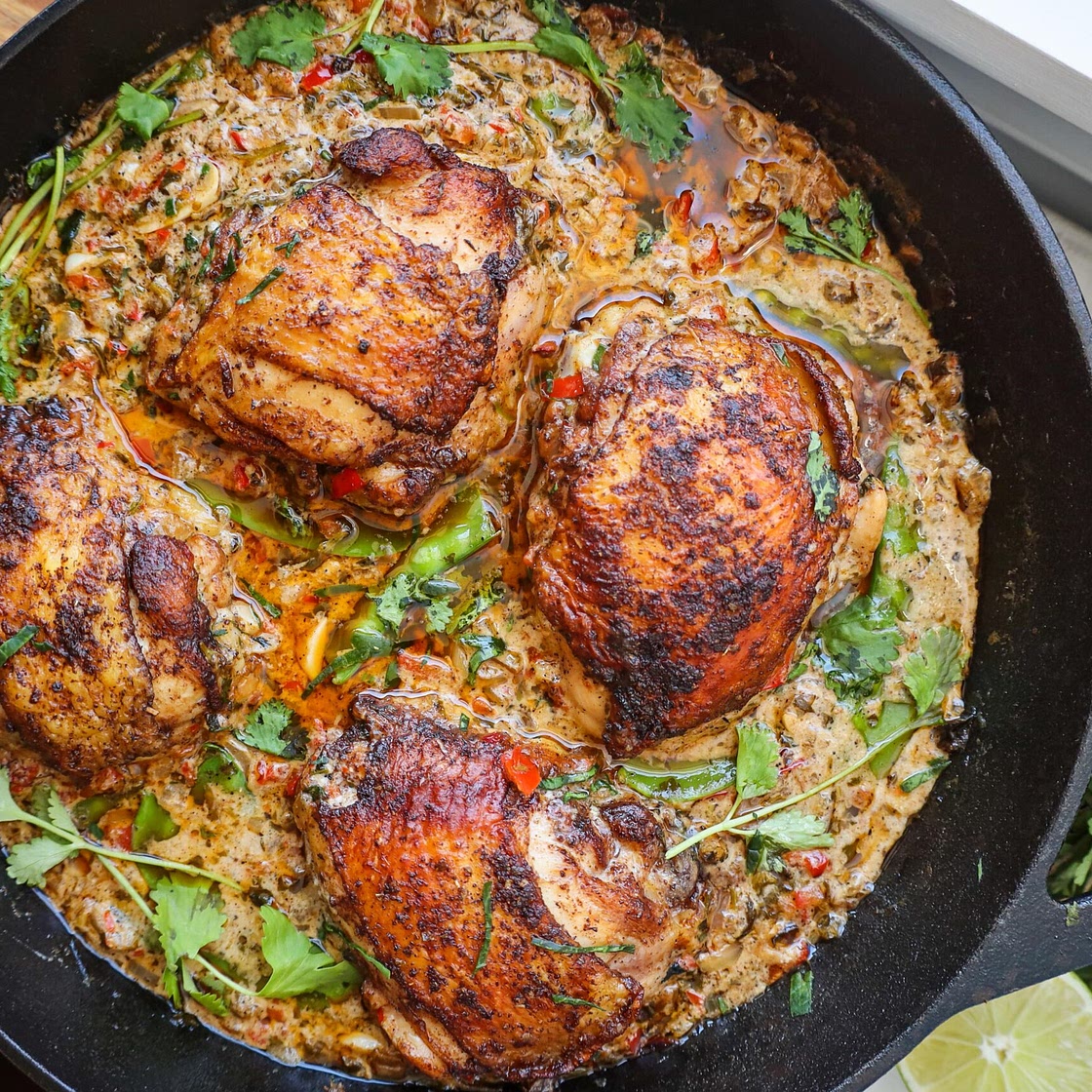Basil Coconut Curry Braised Chicken Thighs