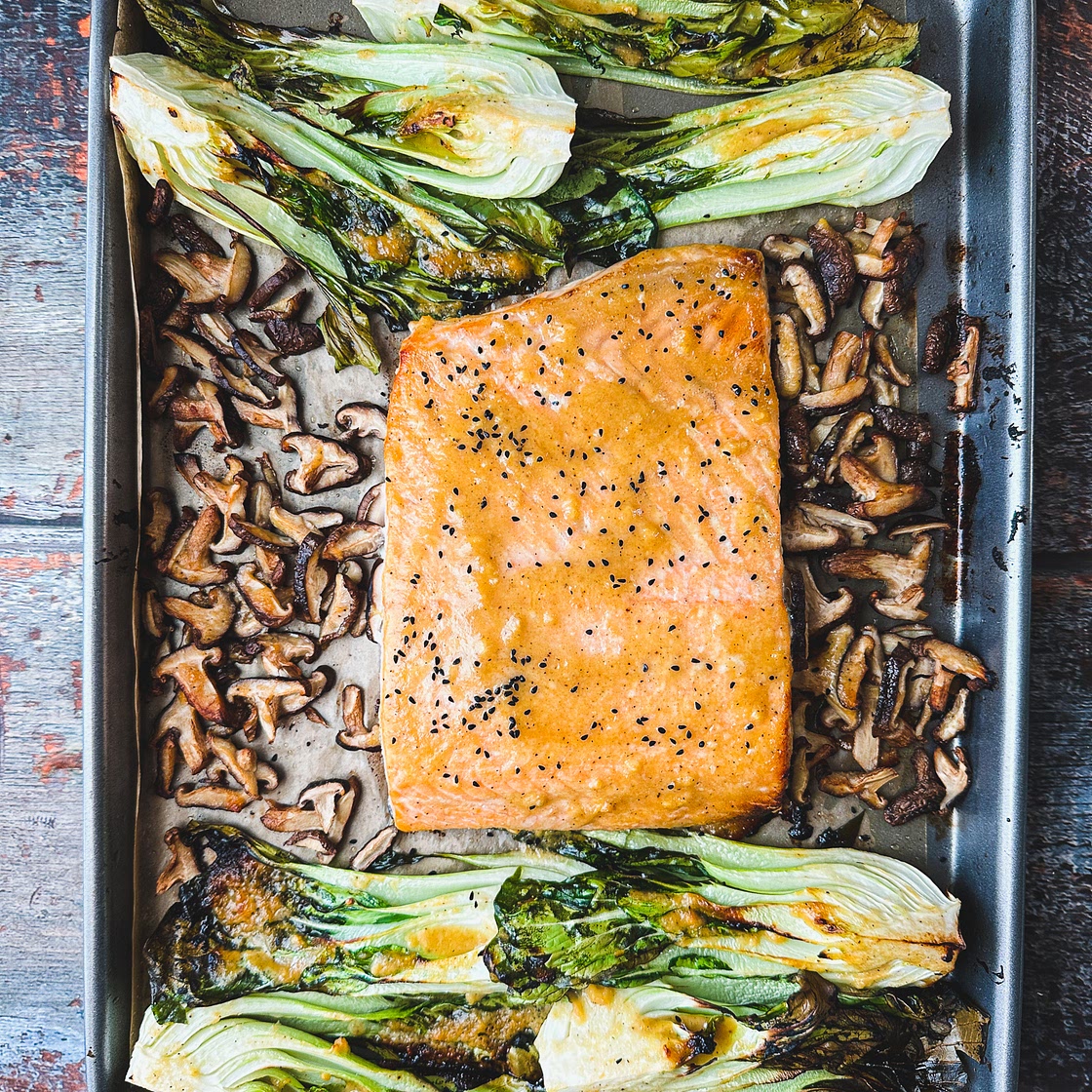 Best Miso Glazed Salmon recipe with bok choy and mushrooms