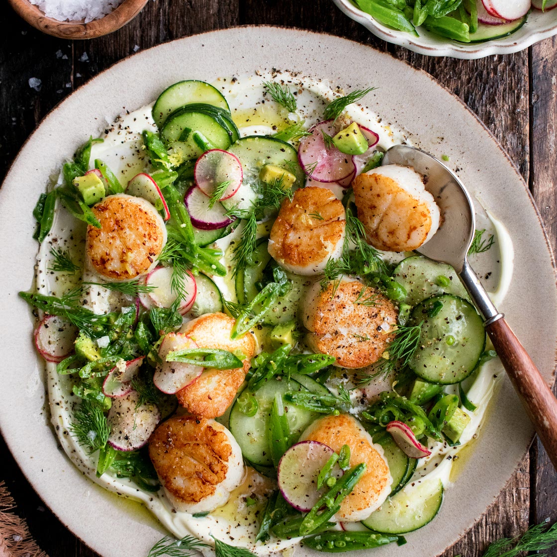 Scallops with Cucumber Salad & Mascarpone