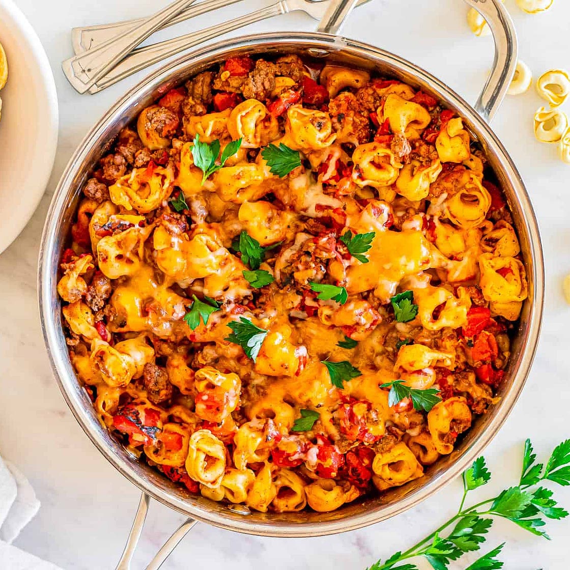 Taco Tortellini Skillet Recipe with Ground Beef