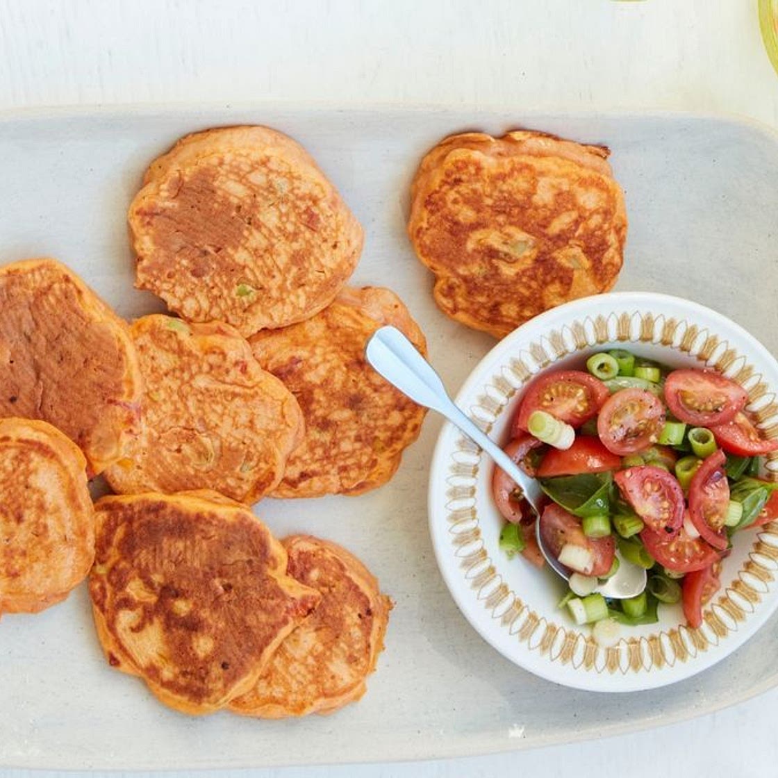 Annabel Karmel's sweetcorn and cherry tomato pancakes