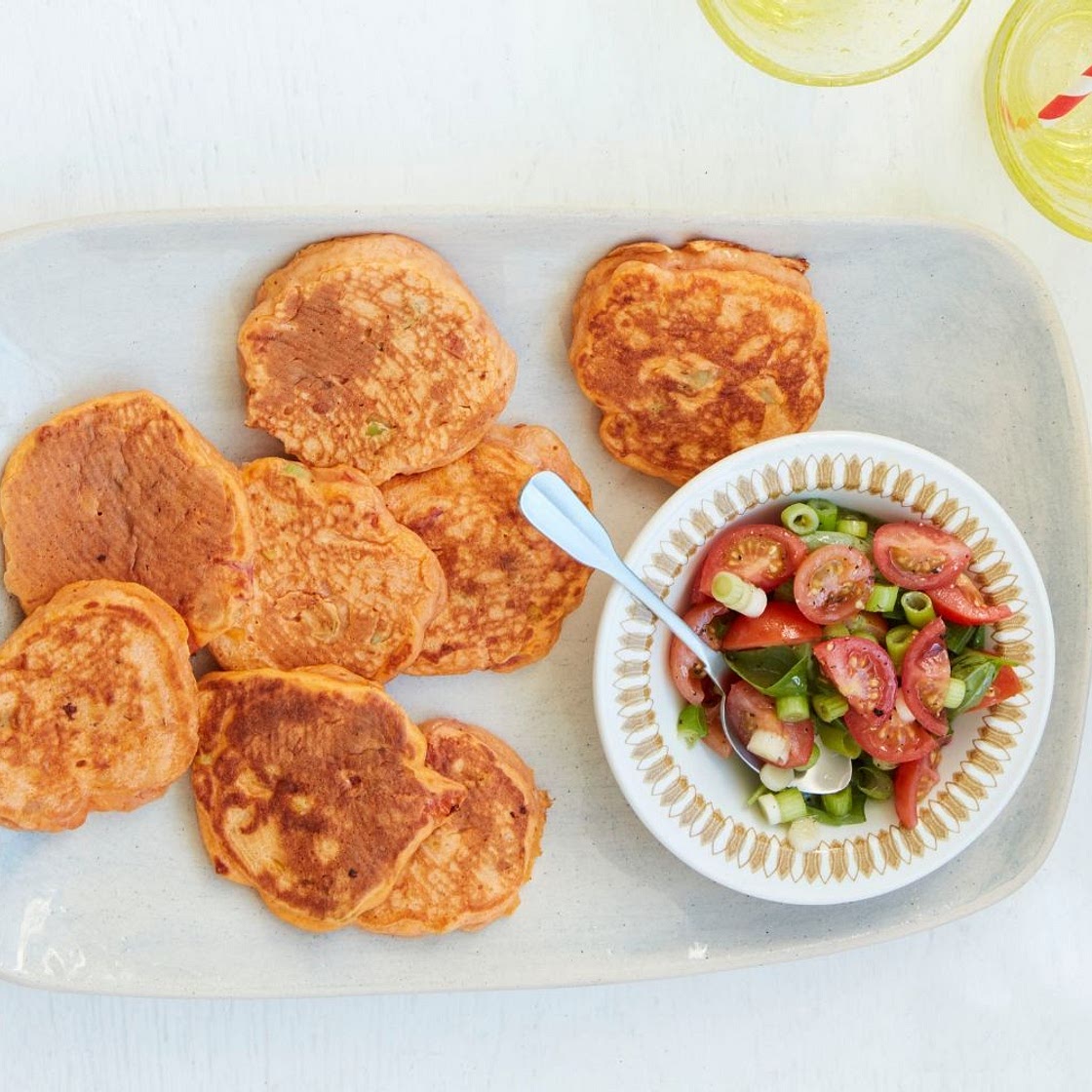 Annabel Karmel's sweetcorn and cherry tomato pancakes