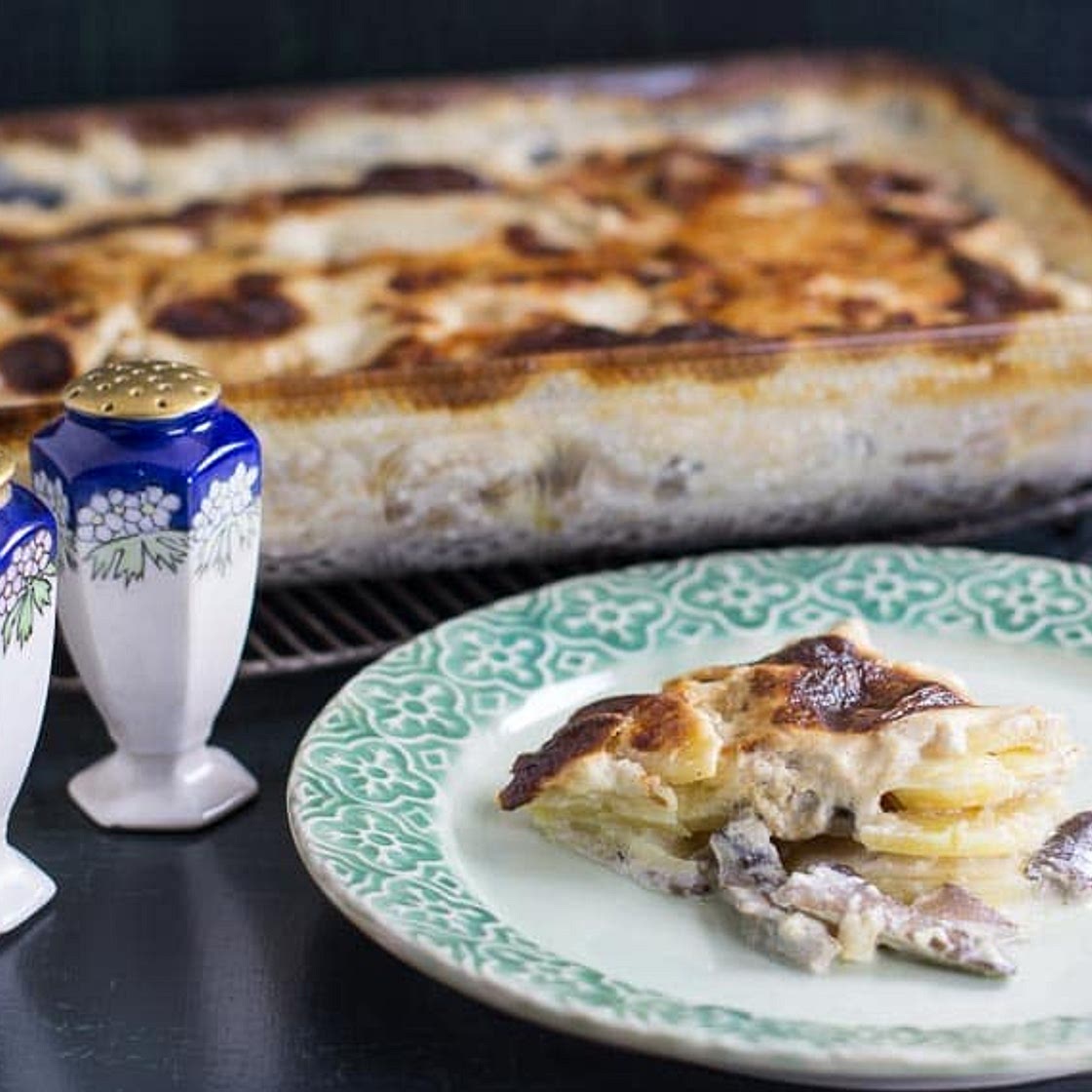 Low FODMAP Potato Cheese Gratin with Mushrooms