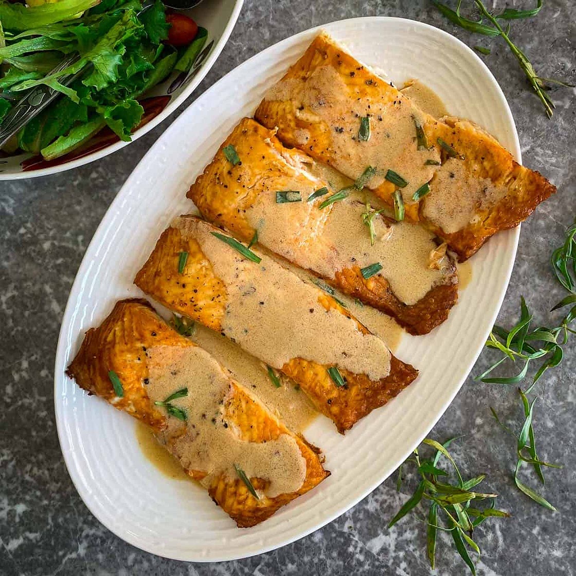 Dijon Mustard & Tarragon Sauce over Salmon