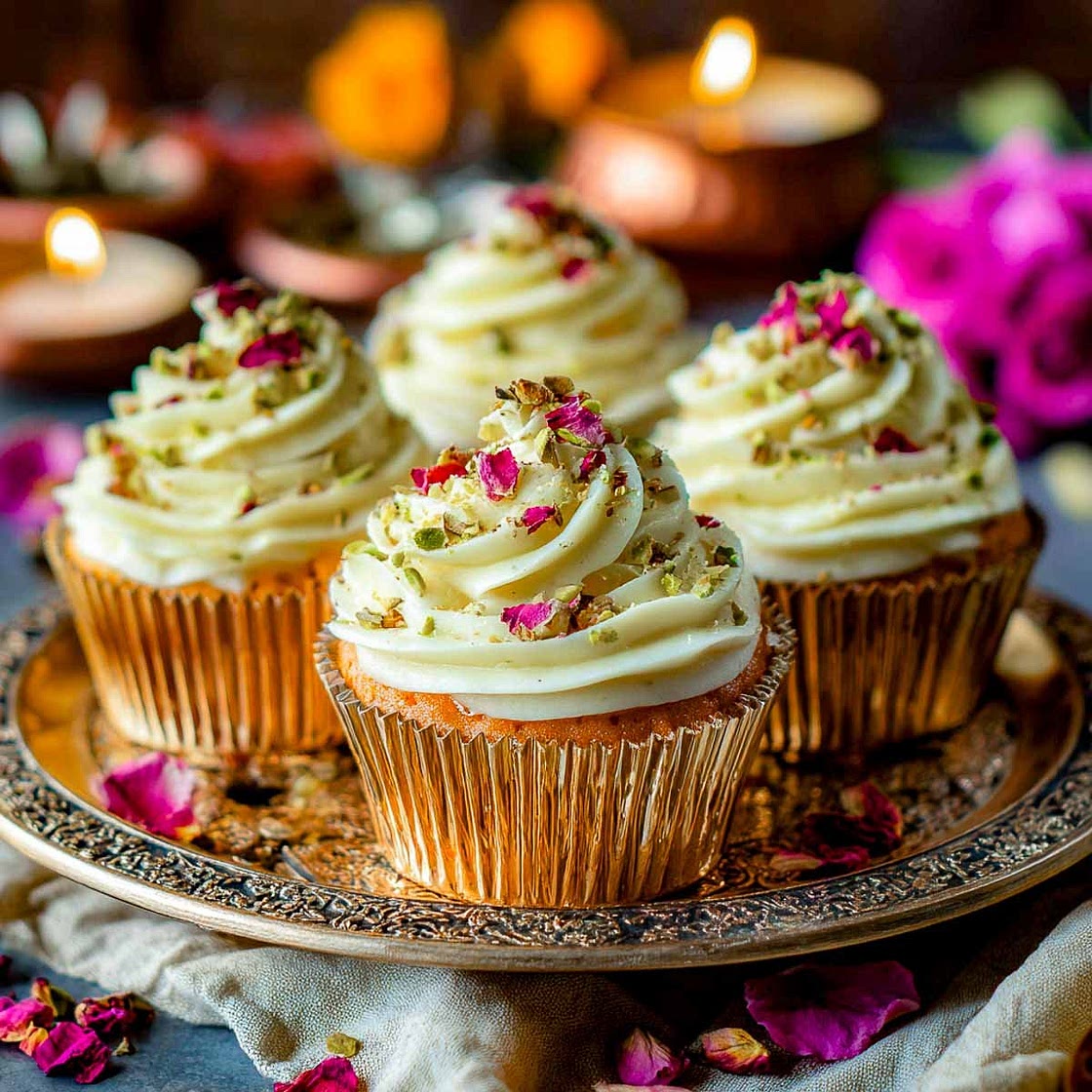 Rasmalai Cupcakes with Saffron Cream Frosting