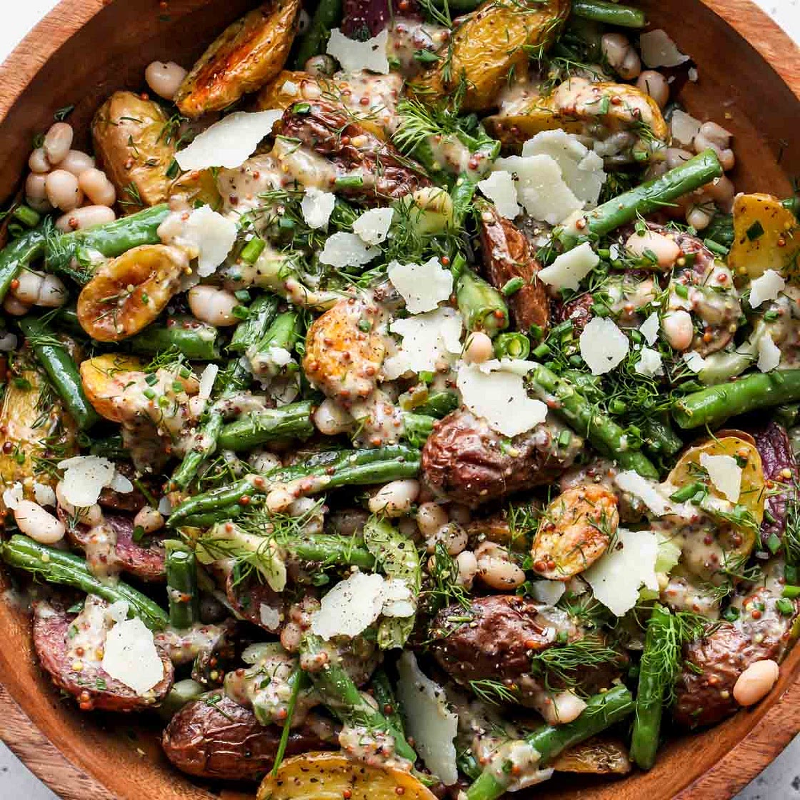 Loaded Roasted Potato Salad (mayo-less)