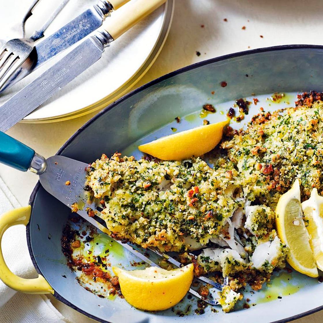 Roast cod with a lemon, garlic and parsley crust