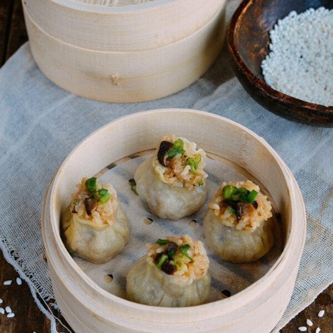 Sticky Rice Mushroom Shumai w/ Homemade Wrappers (Vegan)