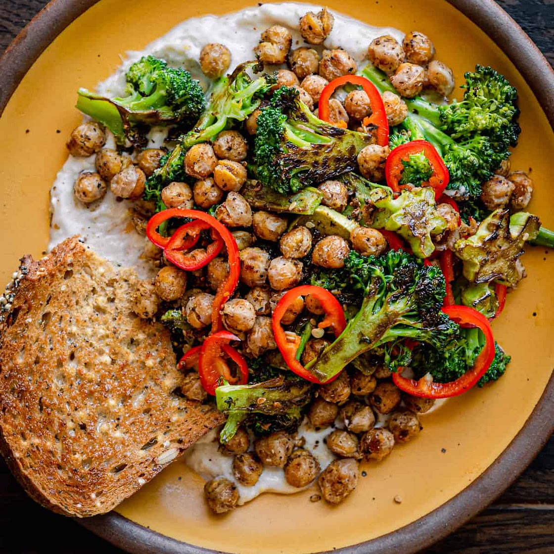 Charred Broccoli and Za’atar Chickpeas with Yogurt Sauce