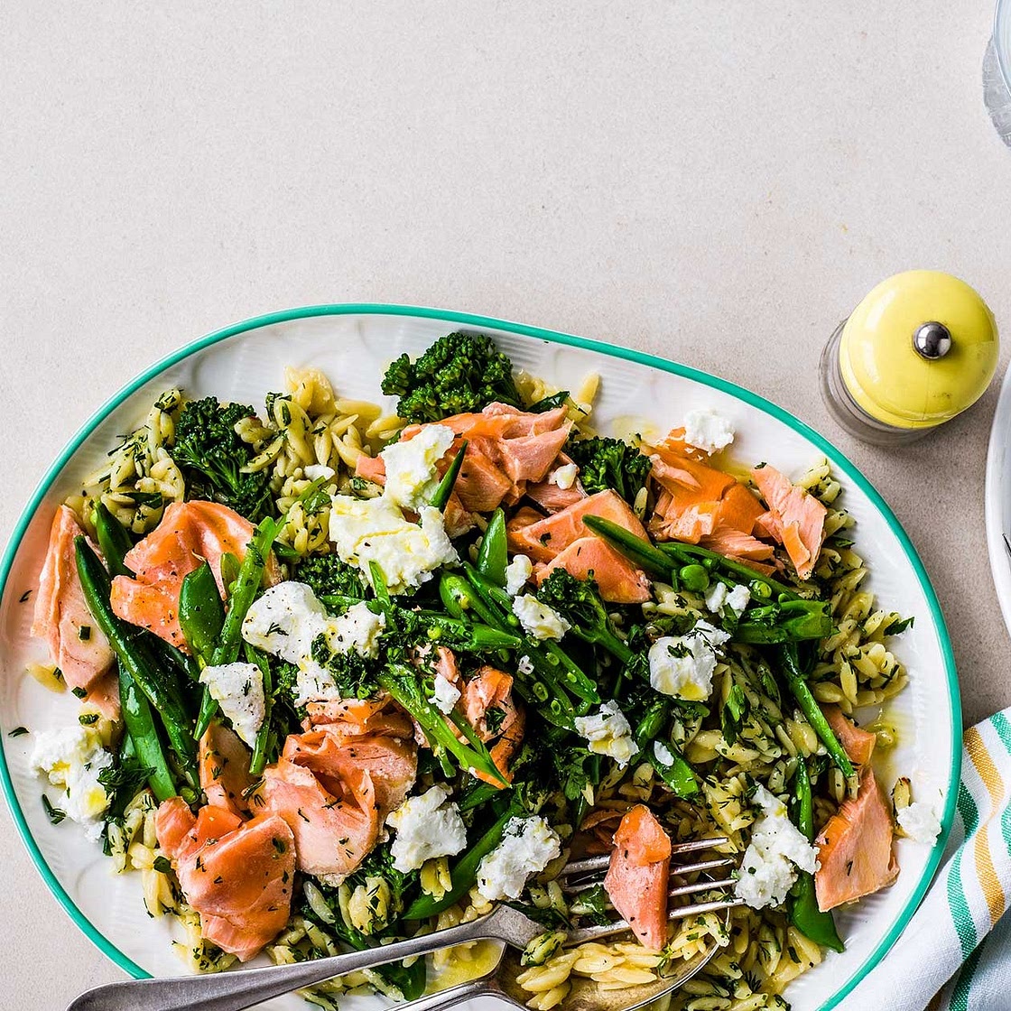 Salmon and spring veg orzo