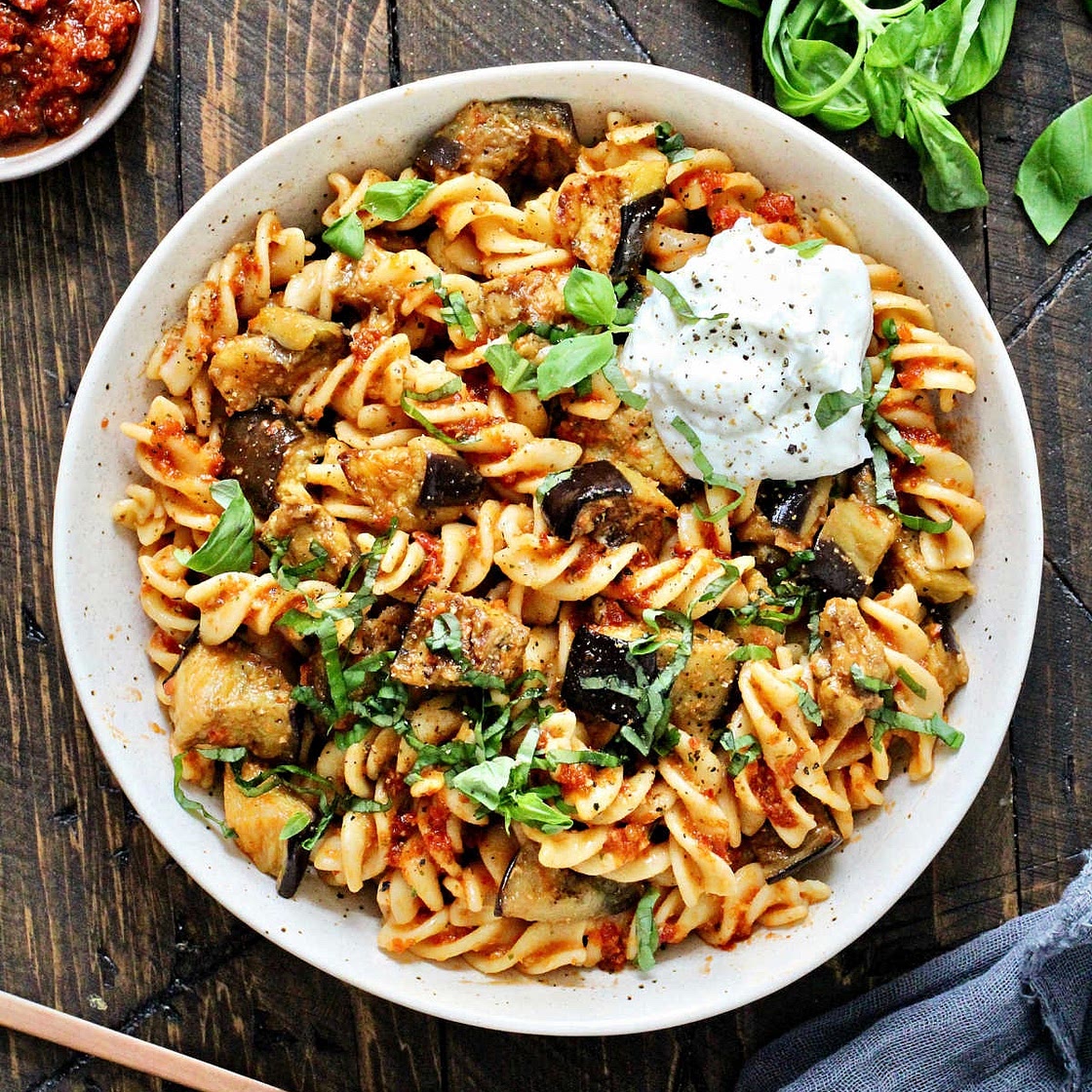 Red Pesto Pasta with Eggplant