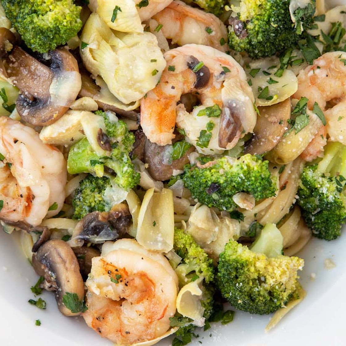 Shrimp and Broccoli over Linguine