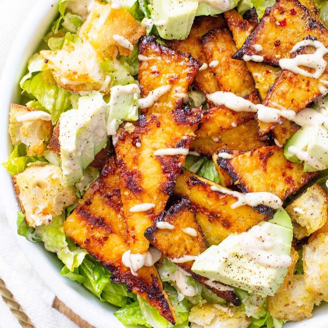 Grilled Tempeh Vegan Caesar Salad
