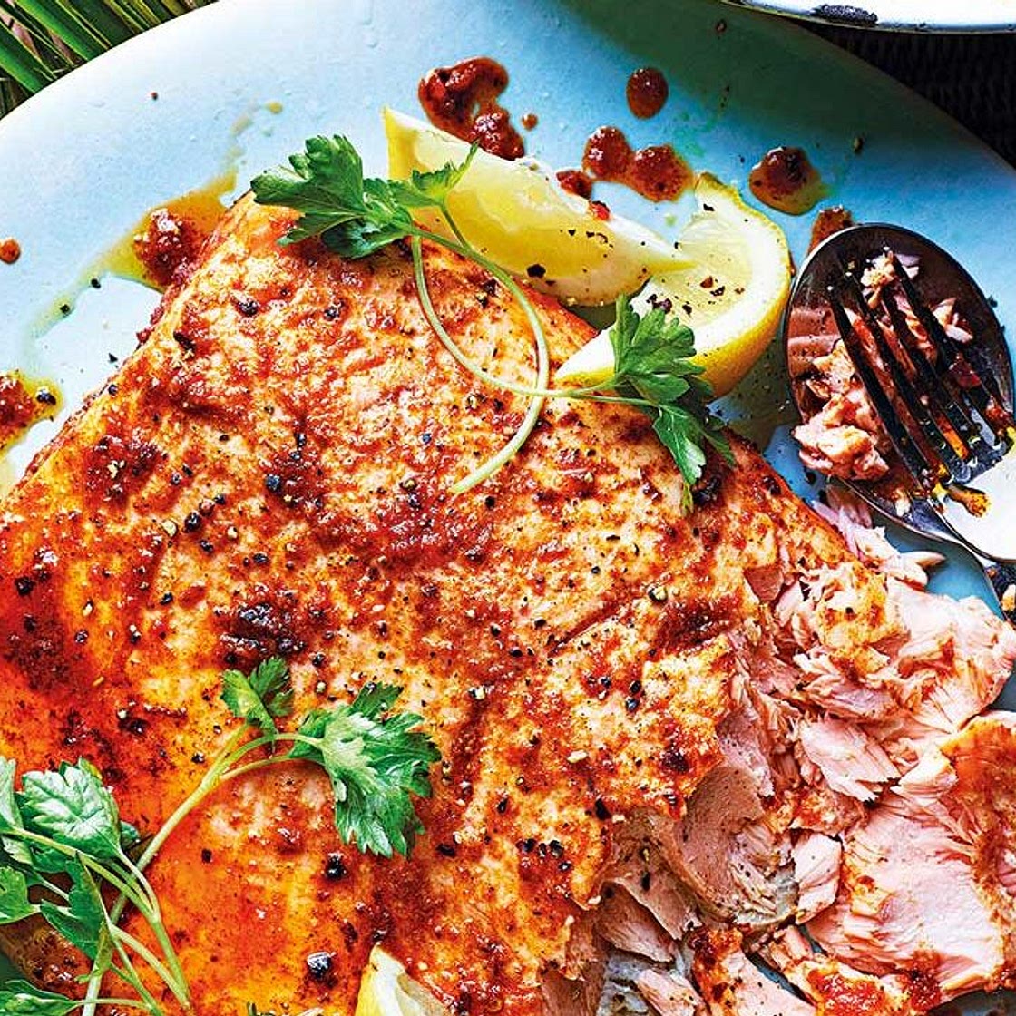 Cajun butter salmon and red pepper rice