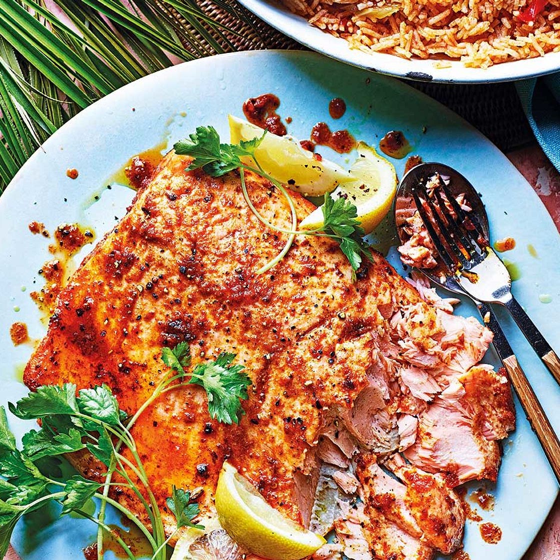 Cajun butter salmon and red pepper rice