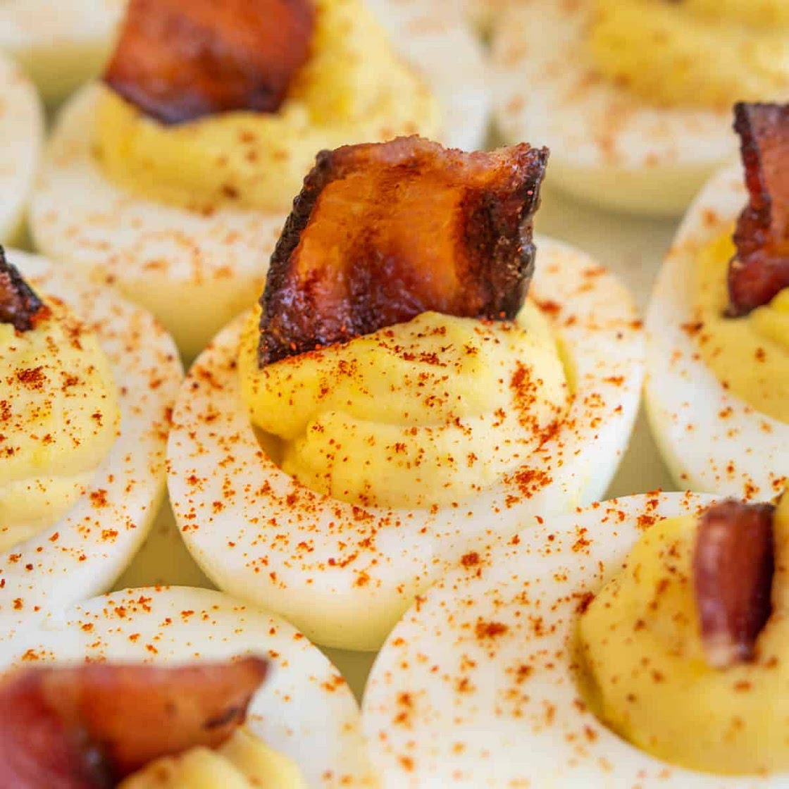 Deviled Eggs with Candied Bacon