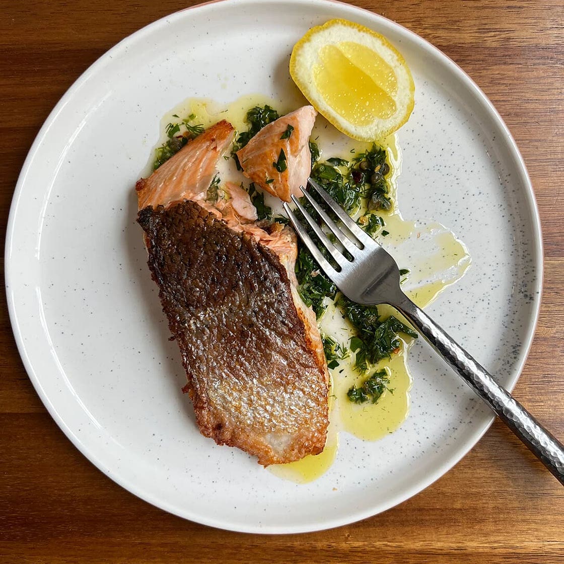 Crispy Skin Salmon with Herb Sauce