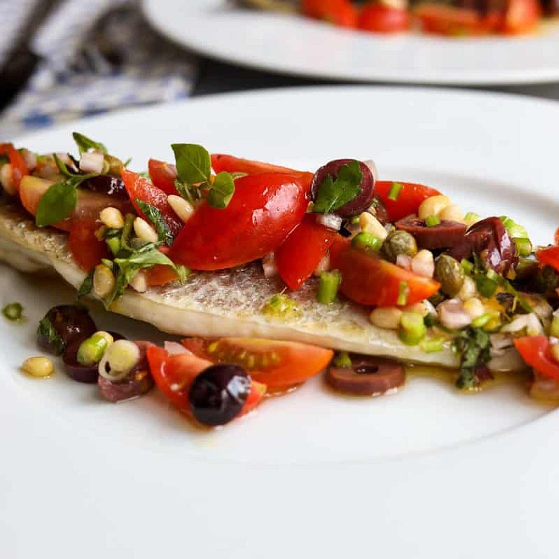 Mediterranean Branzino Filet Recipe with Vierge Sauce