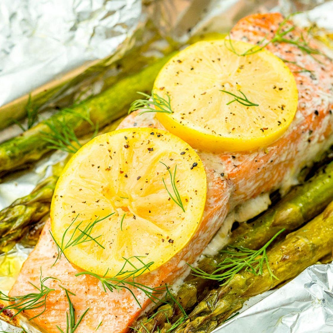 Foil Pack Grilled Salmon with Lemony Asparagus