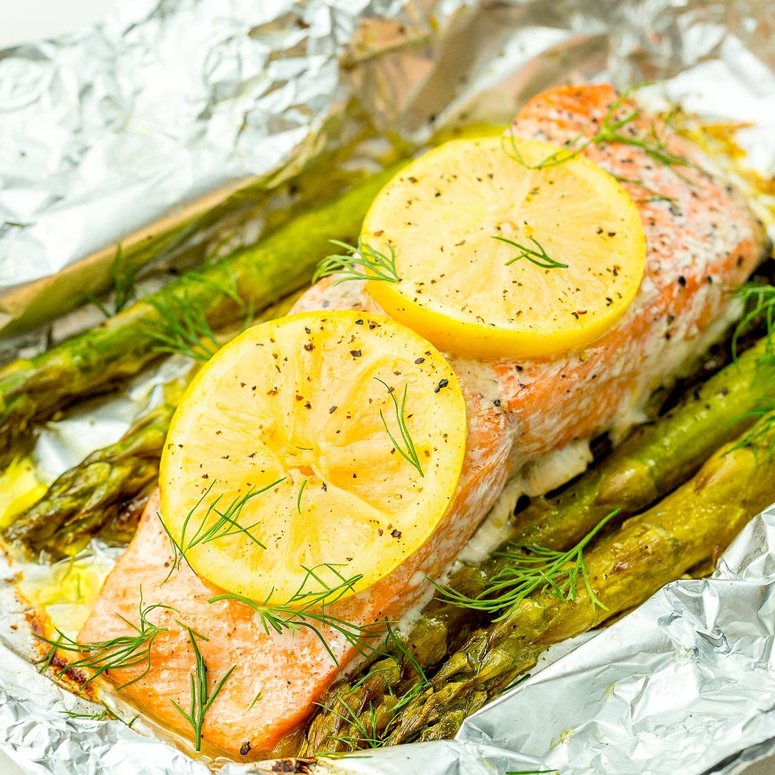 Foil Pack Grilled Salmon with Lemony Asparagus