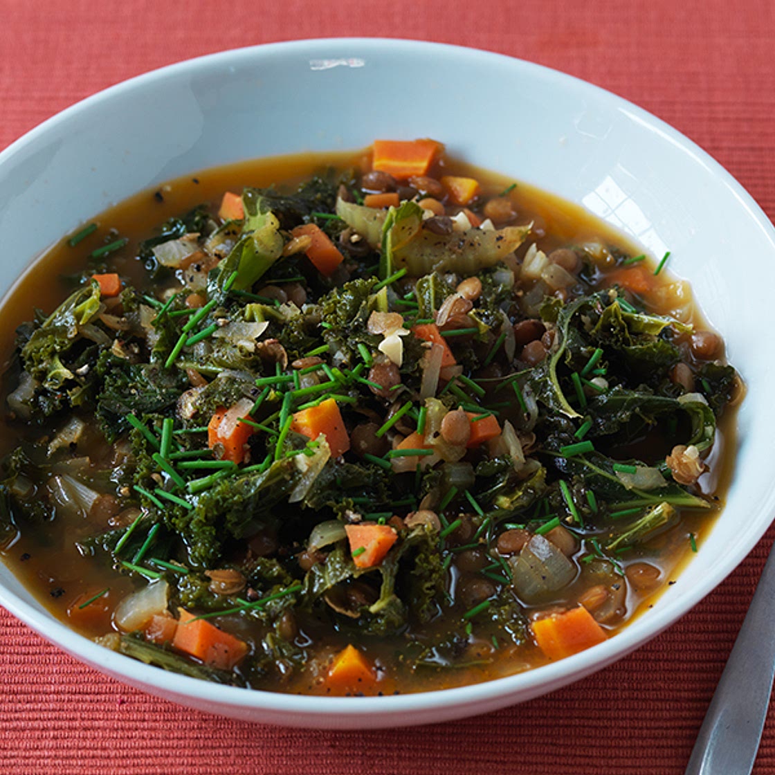 Kale and green lentil soup