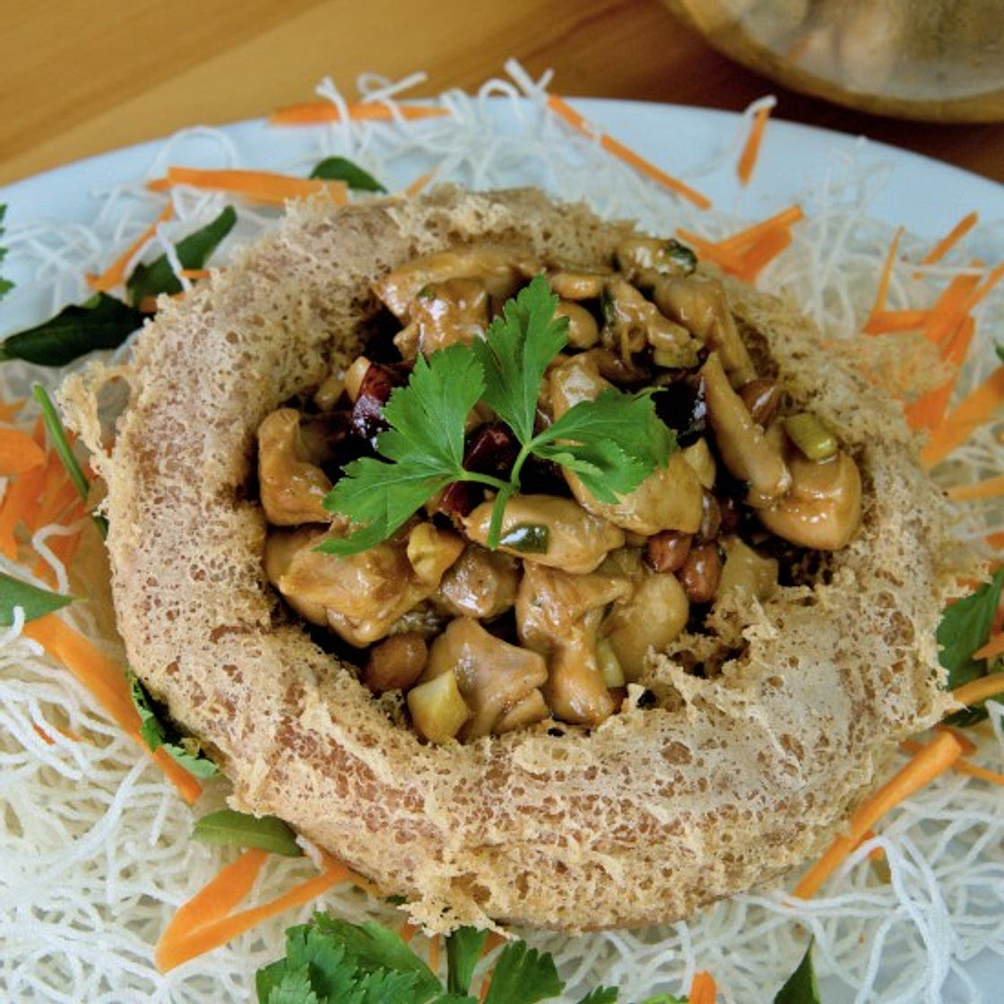 Yam ring with Kung Pao chicken