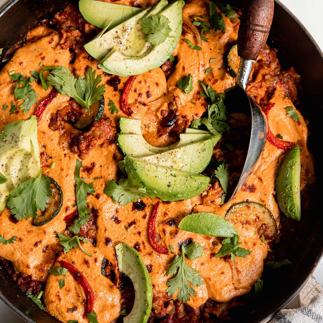 Lazy Chopped Vegan Enchiladas in a Skillet