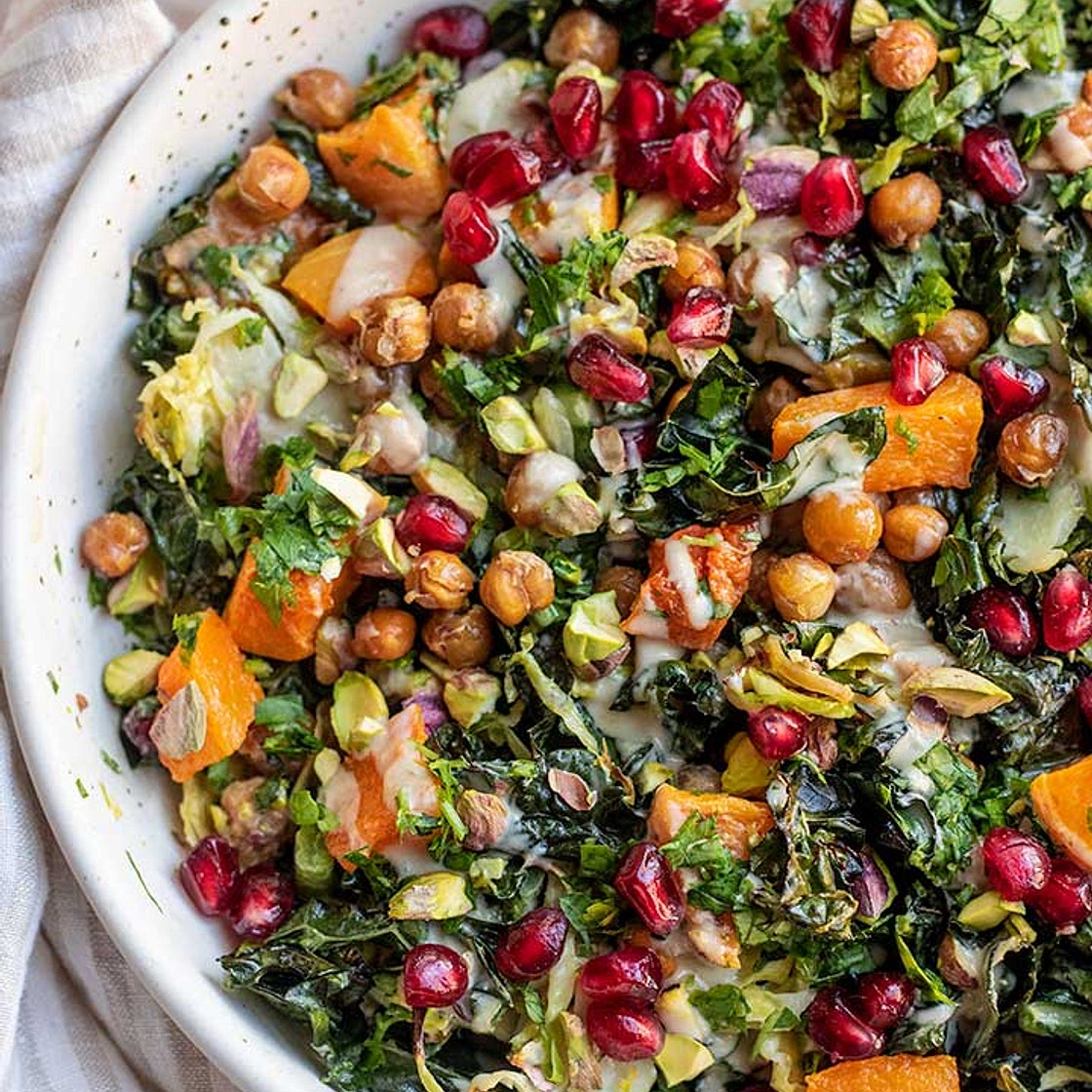 Warm Kale Salad with Maple Lime Tahini Dressing