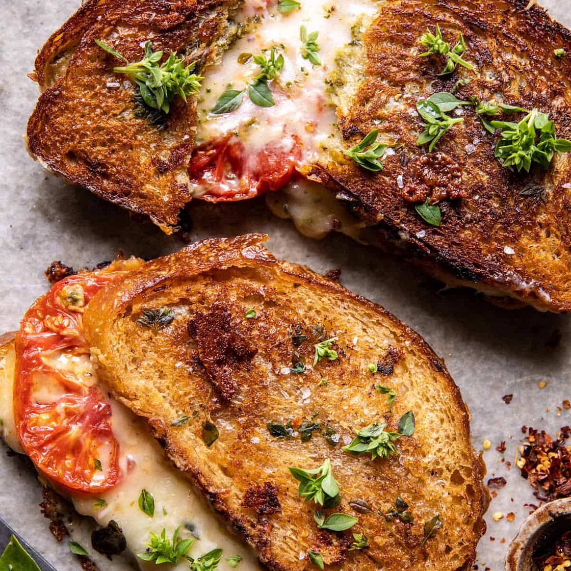 Roasted Garlic Caprese Grilled Cheese