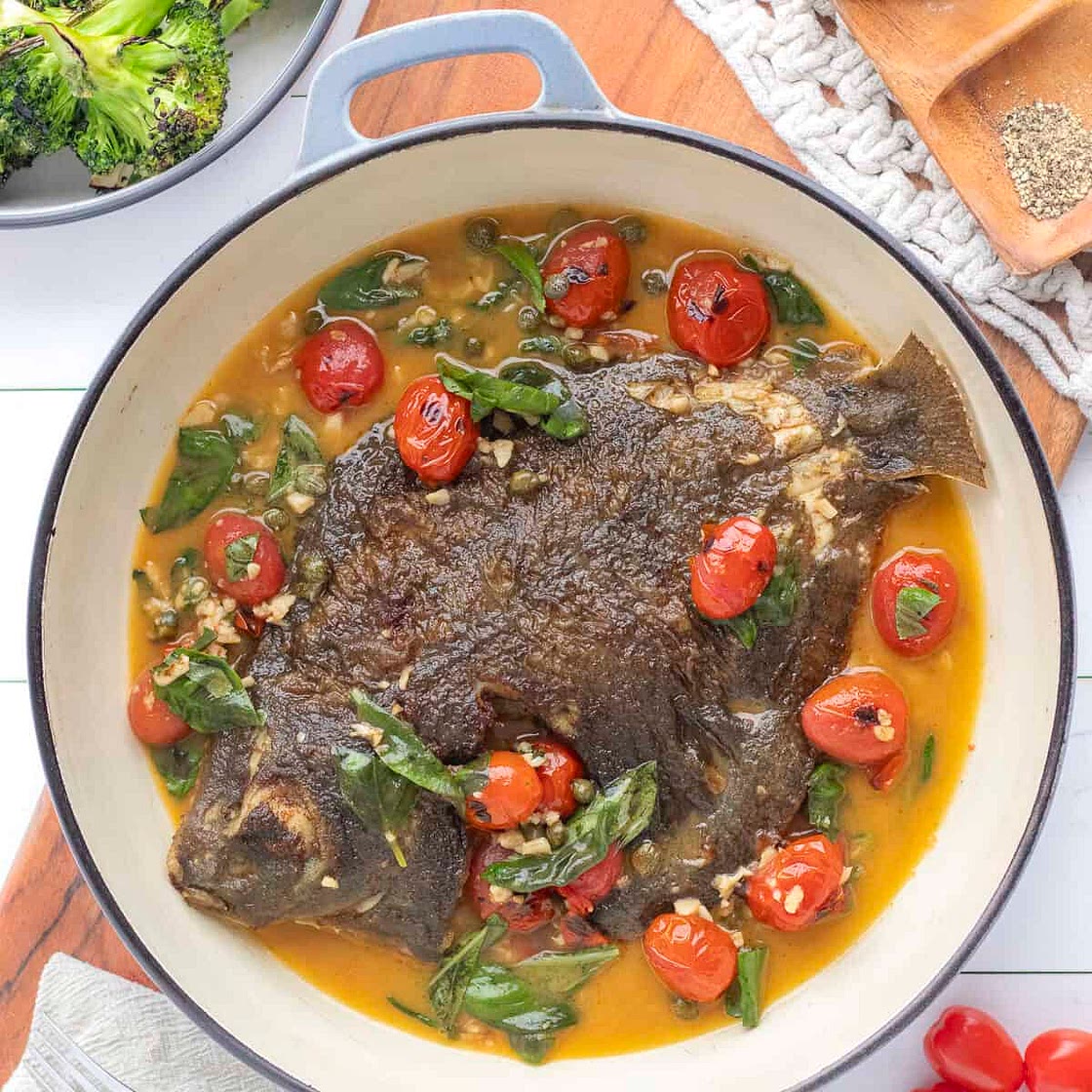 Whole baked flounder