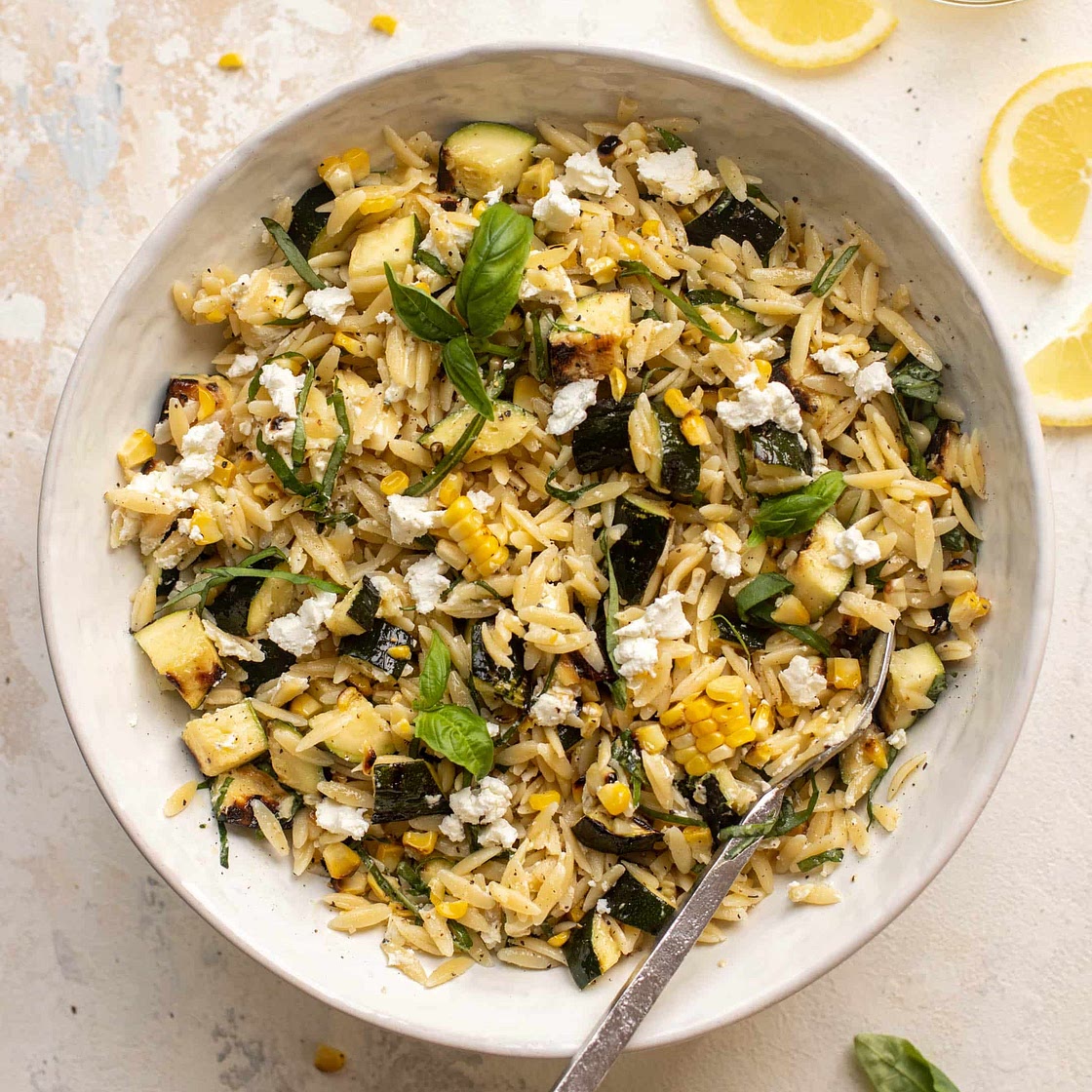 Grilled Zucchini and Corn Orzo Salad