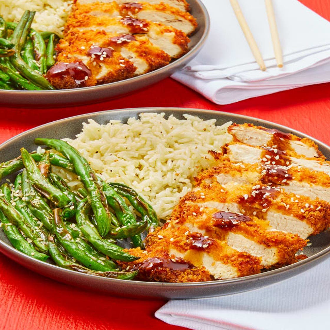 Chicken Katsu with Roasted Green Beans & Ginger Rice