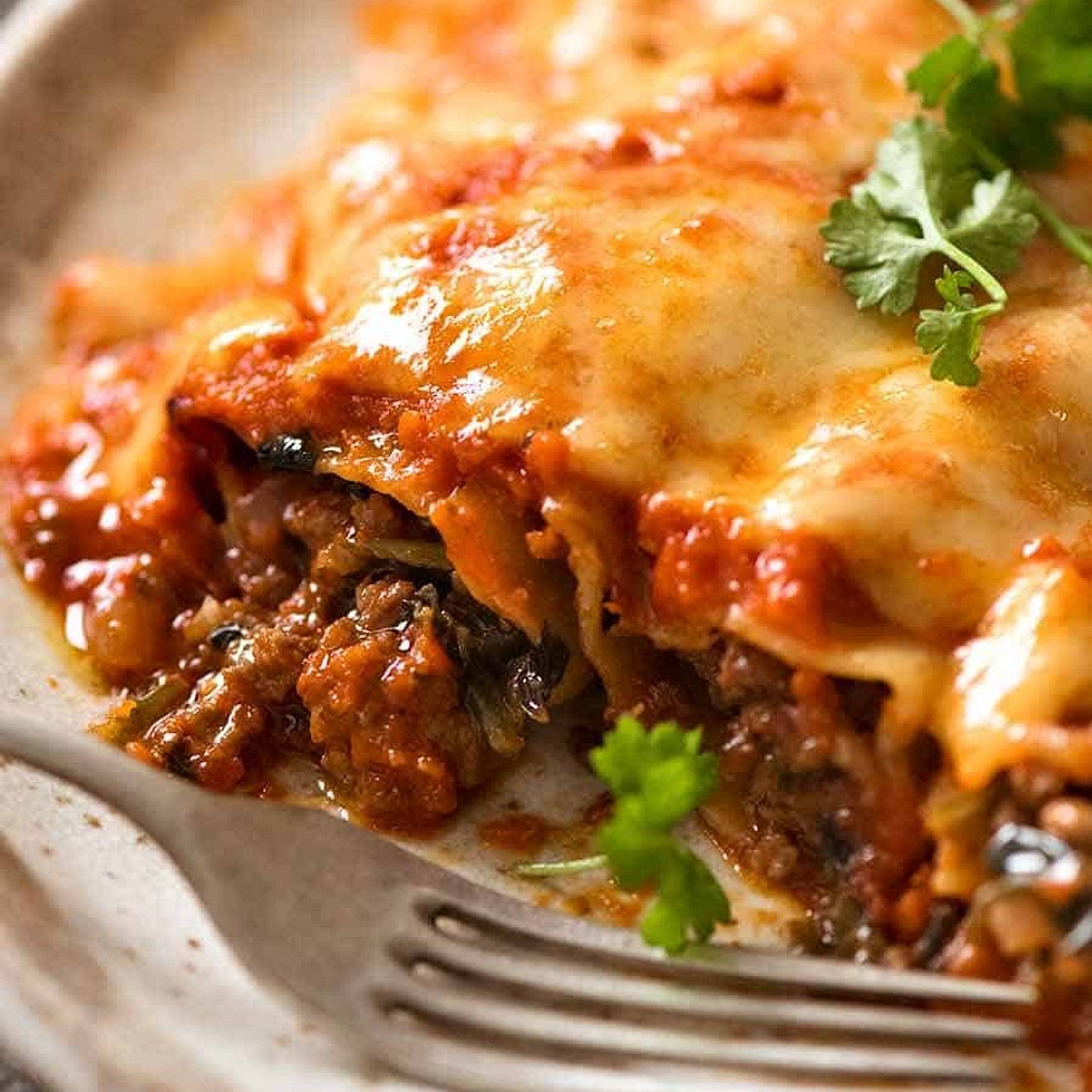 Spinach Beef Cannelloni (Manicotti)