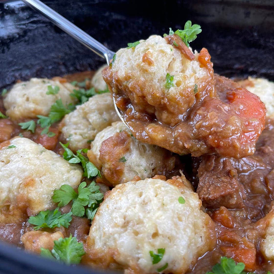 Slow Cooker Beef Stew and Dumplings