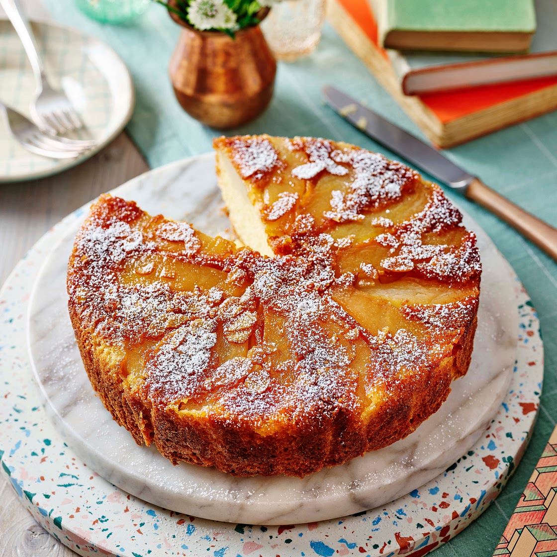 Upside down pear, vanilla and almond cake recipe