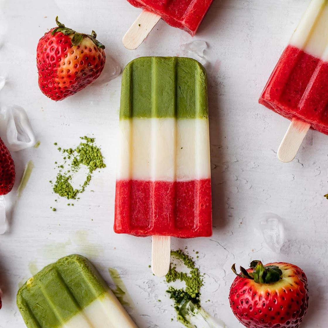 Strawberry Matcha Latte Popsicles