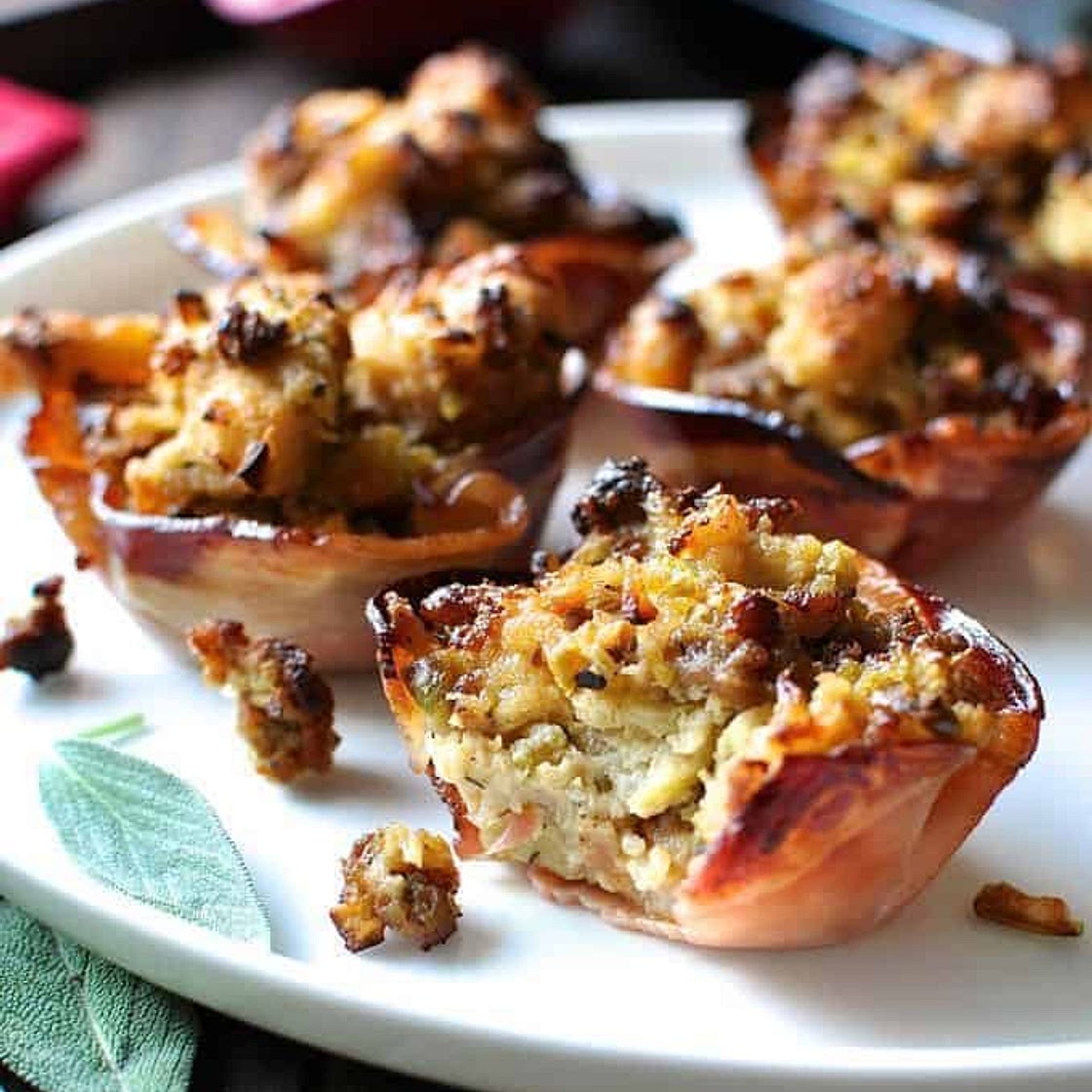 Pork Sausage Apple Stuffing in Pancetta Cups (Muffin Tin)