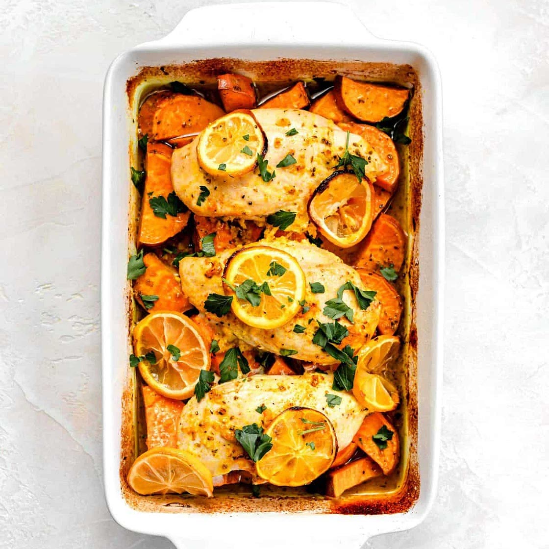 Healthy Lemon Chicken and Sweet Potatoes