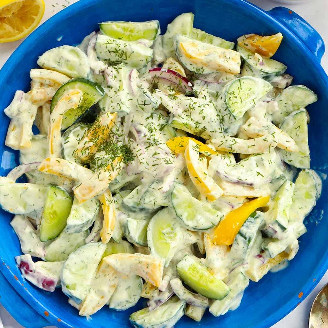 Simple Cucumber Salad {with Yoghurt Dressing}