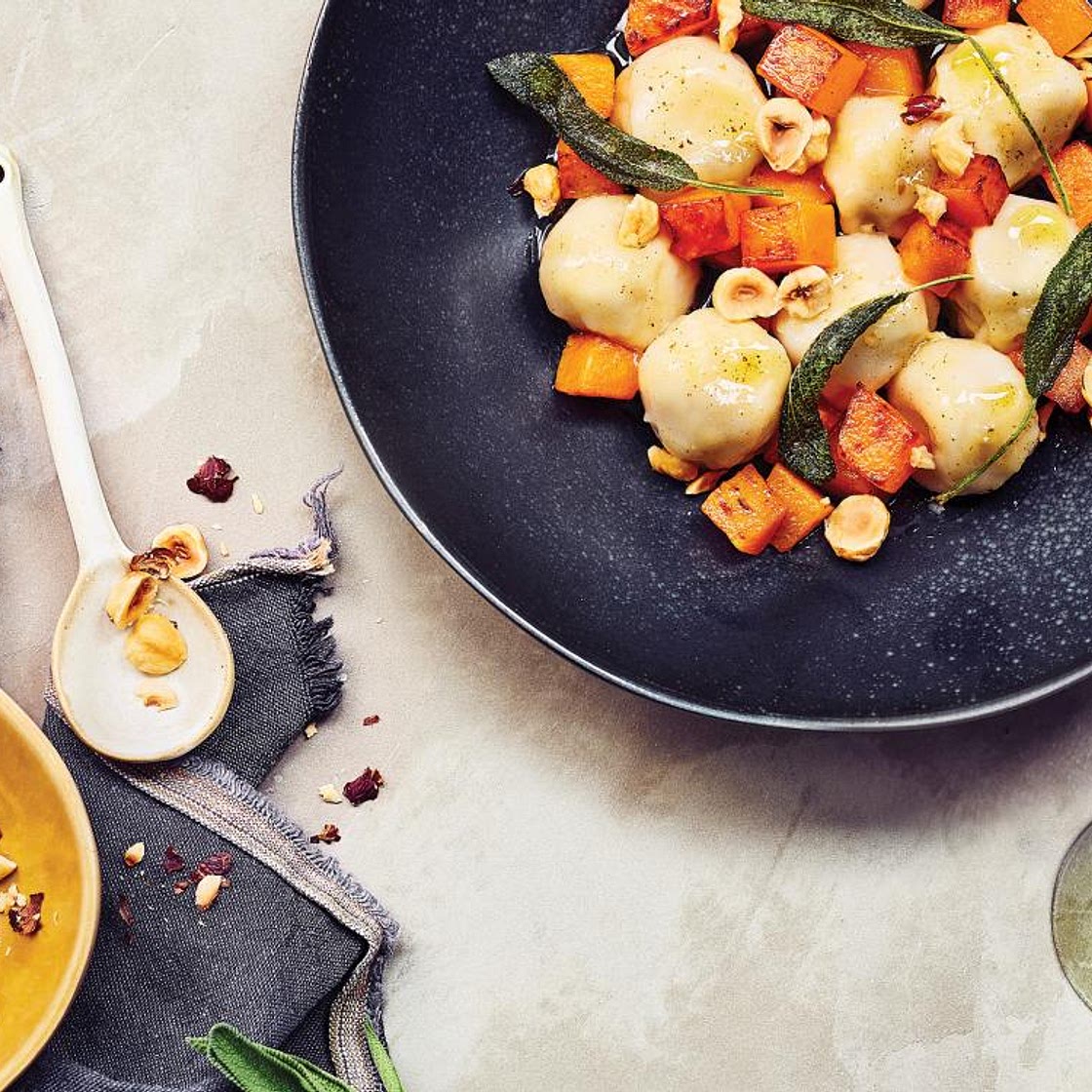 Gnudis, courge Butternut au beurre et aux noisettes