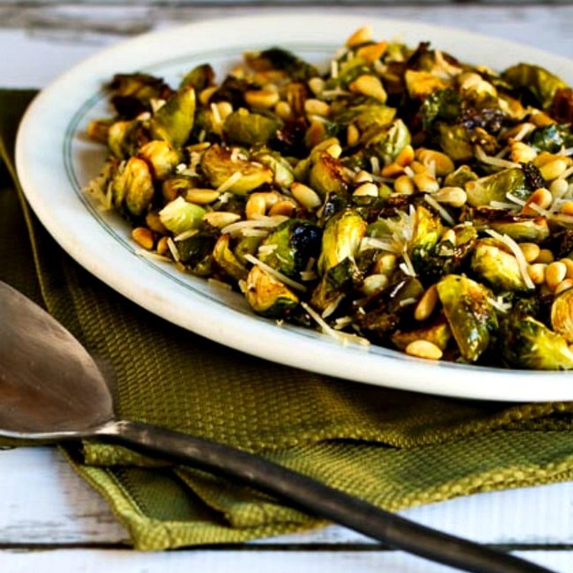 Balsamic Roasted Brussels Sprouts with Parmesan and Pine Nuts