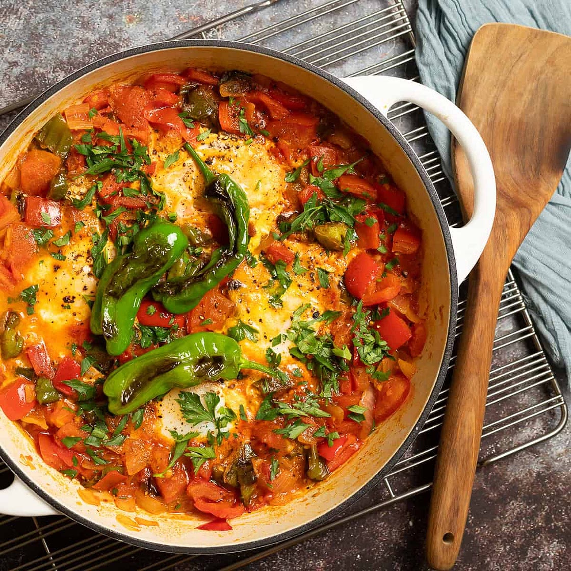 Shakshuka with Blistered Shishito Peppers
