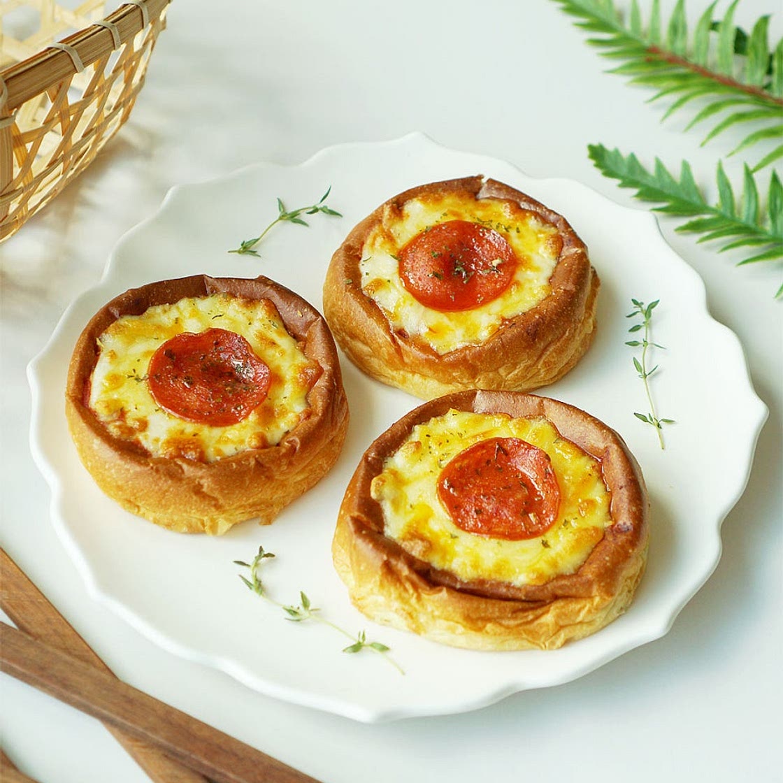 모닝빵 요리 페퍼로니 시카고 피자 만들기 에어프라이어 간식