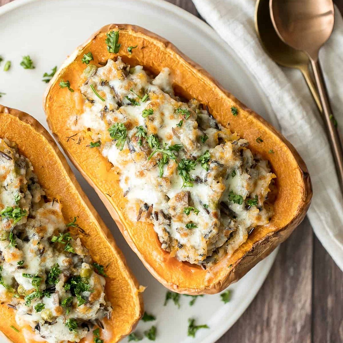 Stuffed Butternut Squash with Wild Rice